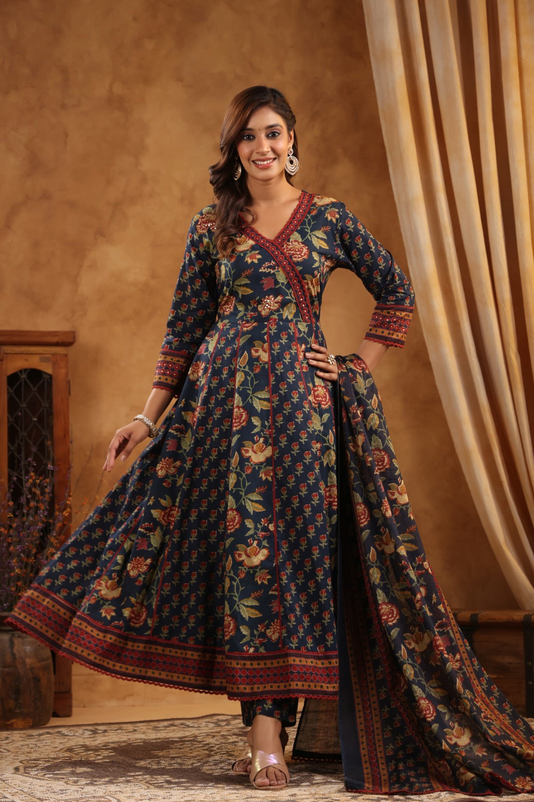 Ghazal Blue Cotton Anarkali Set