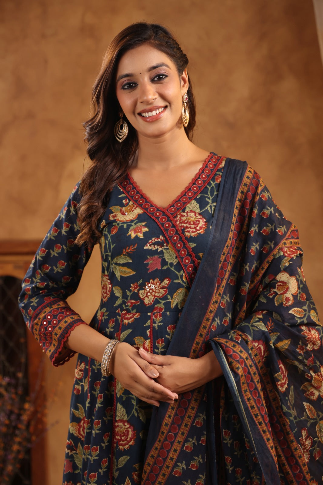 Ghazal Blue Cotton Anarkali Set