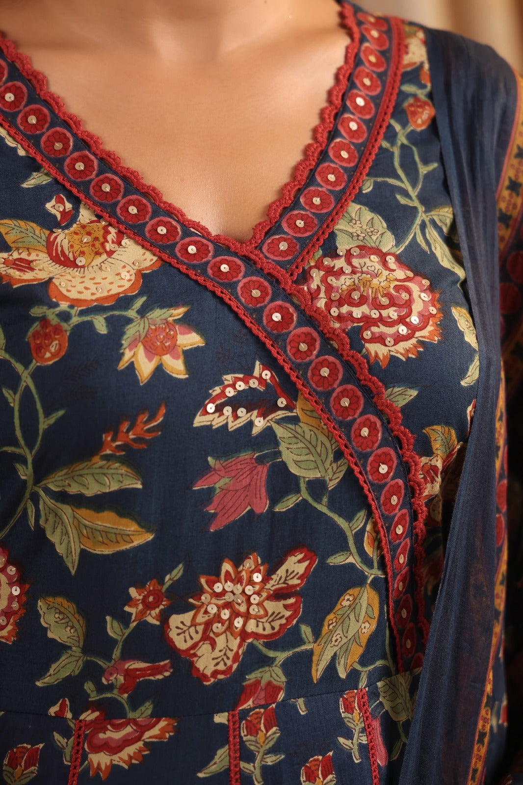 Ghazal Blue Cotton Anarkali Set