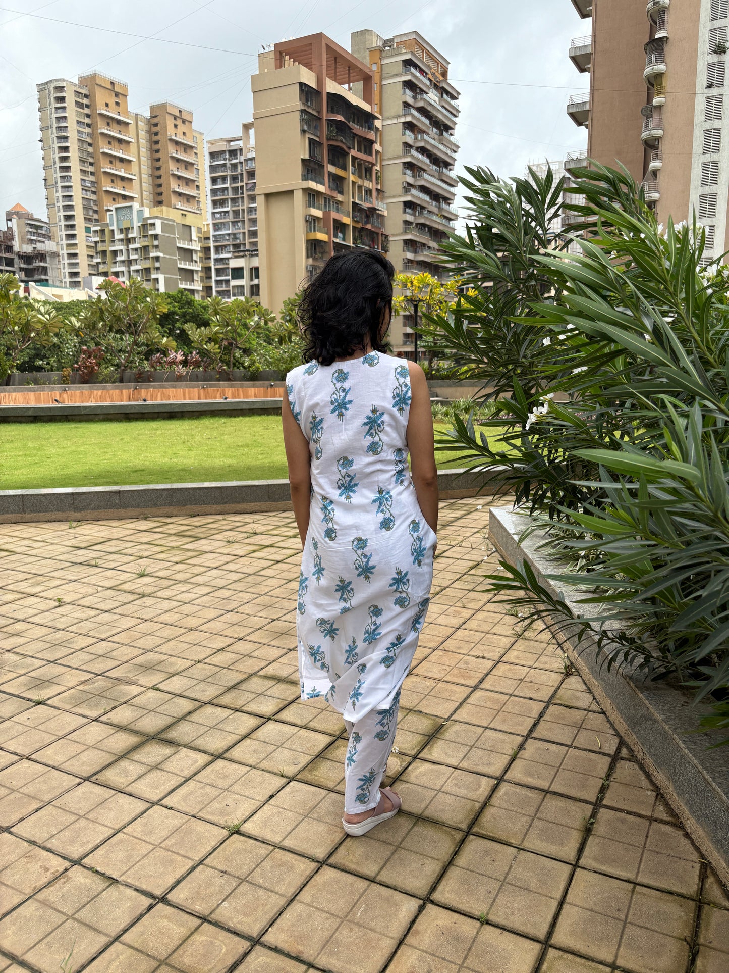 Phoolkari Blue Cotton Suit Set