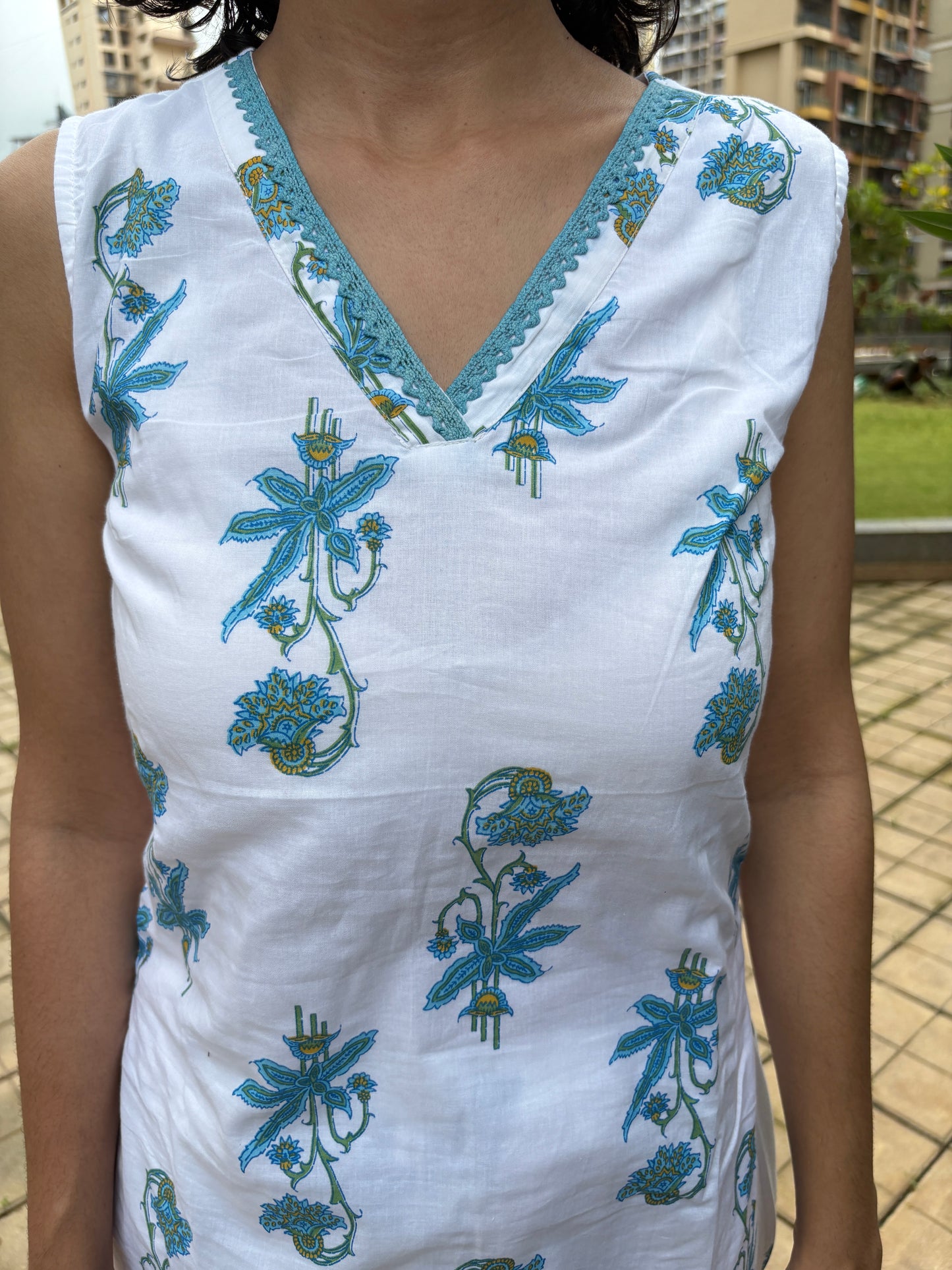Phoolkari Blue Cotton Suit Set