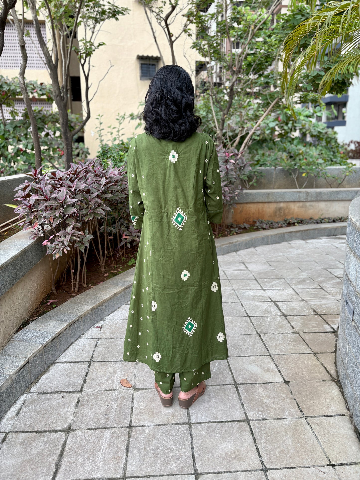 Yami Green Cotton A Line Suit Set
