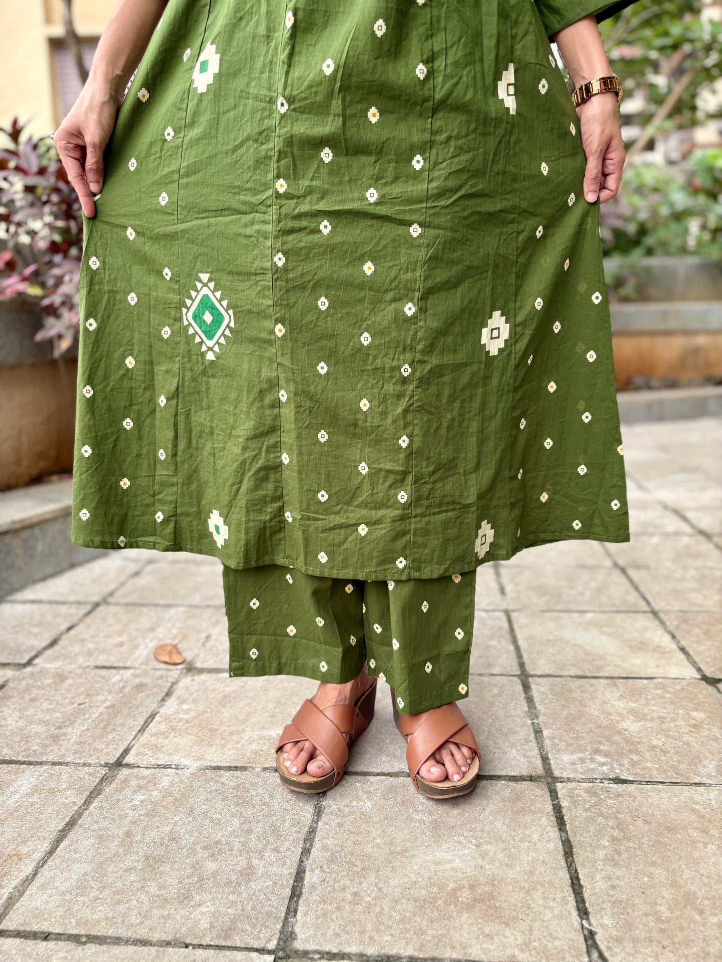 Yami Green Cotton A Line Suit Set