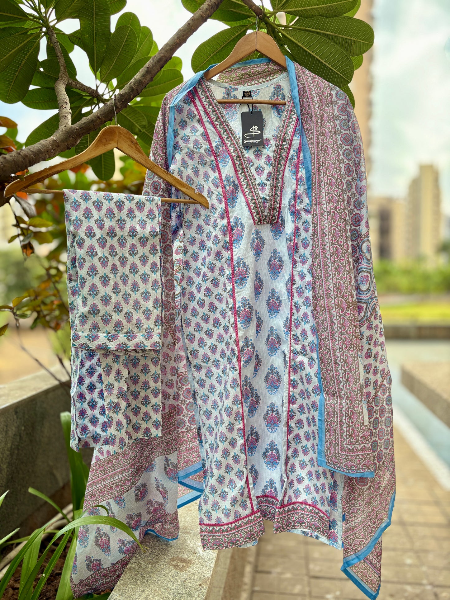 Parvati Blue Cotton Salwar Suit Set For Women