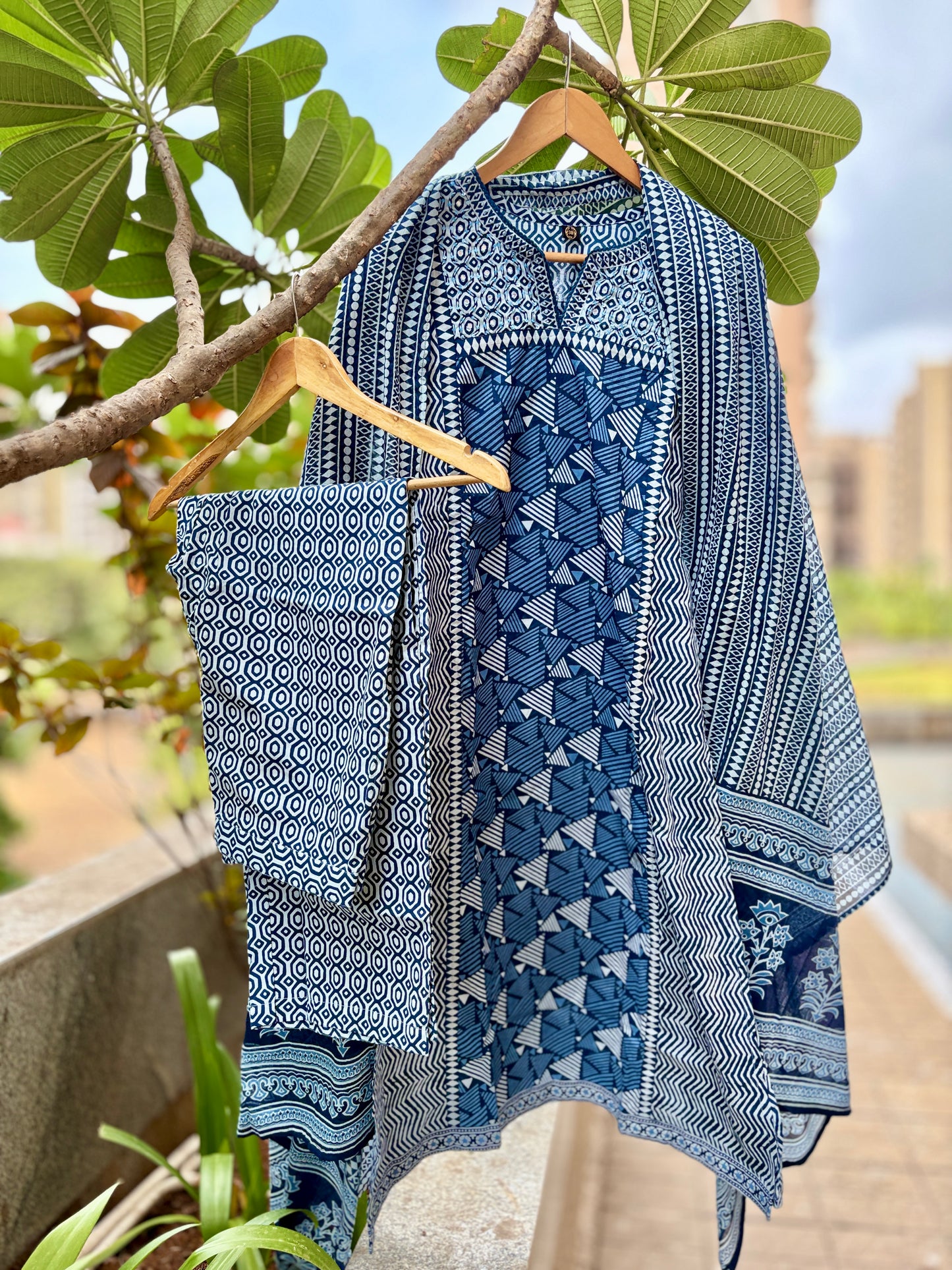 Jeevika Indigo Blue Cotton Suit Set For Women
