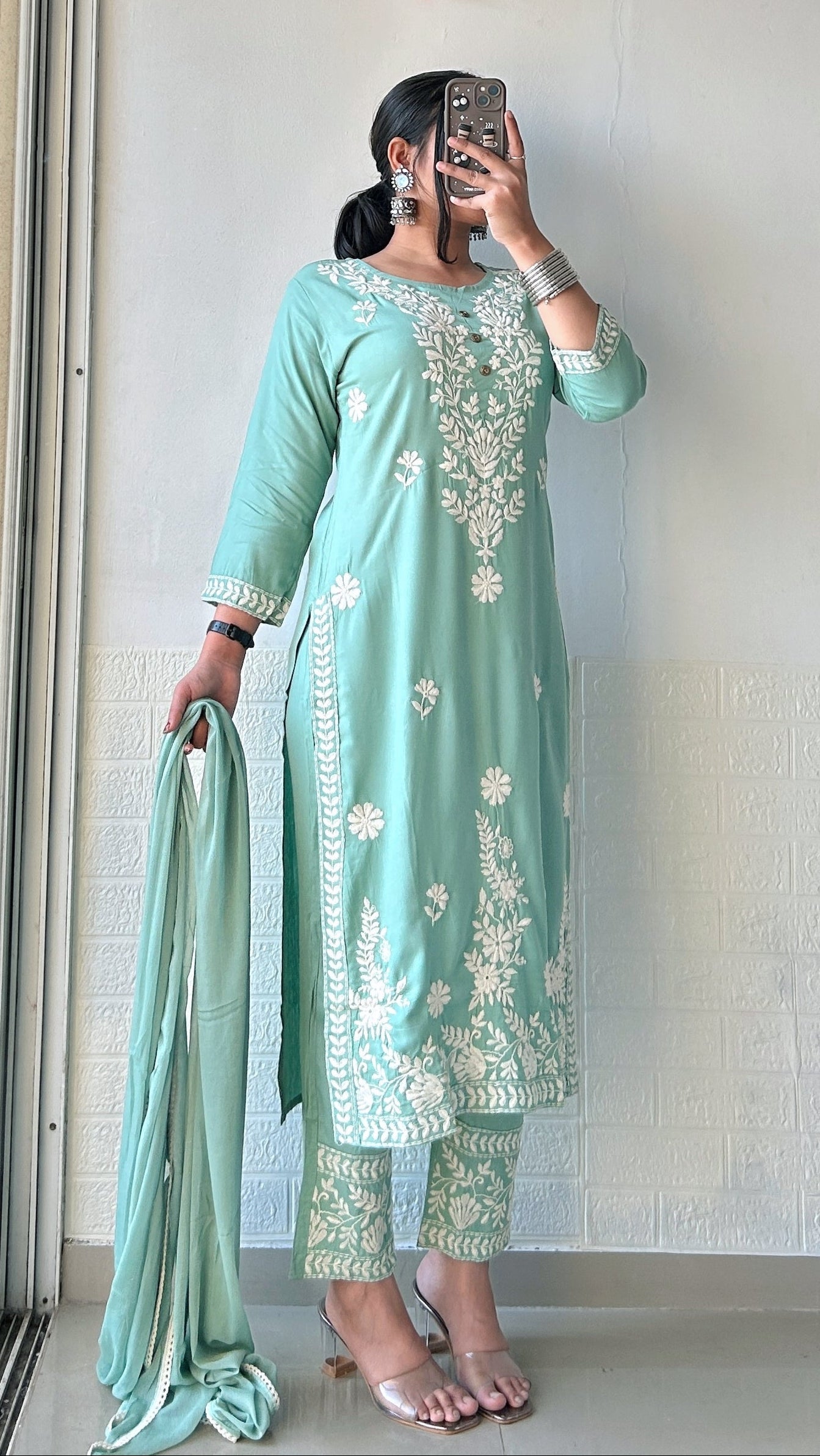 chikankari rayon suit set