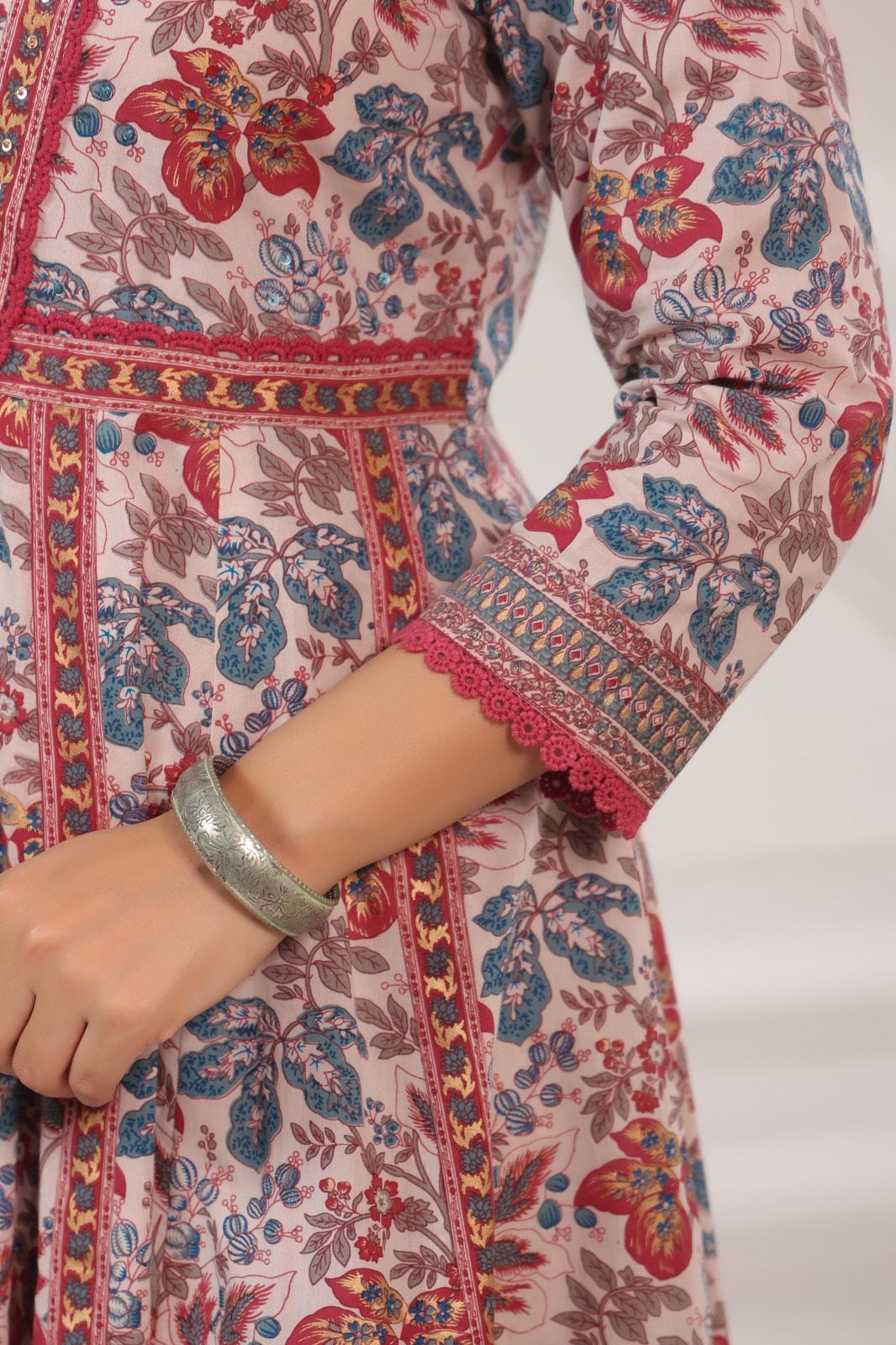 Ambar Blue & Maroon Cotton Anarkali Suit Set