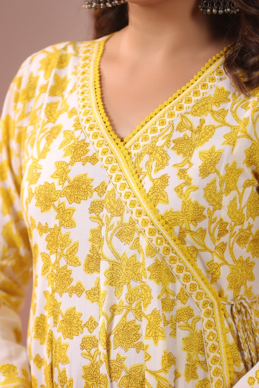 Trishala Yellow Cotton Anarkali Suit Set