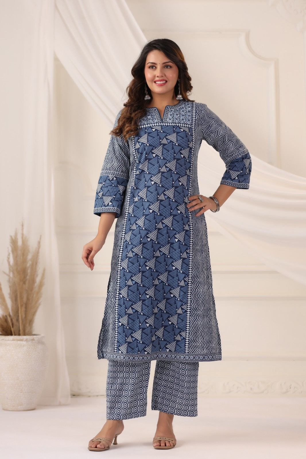 Jeevika Indigo Blue Cotton Suit Set For Women