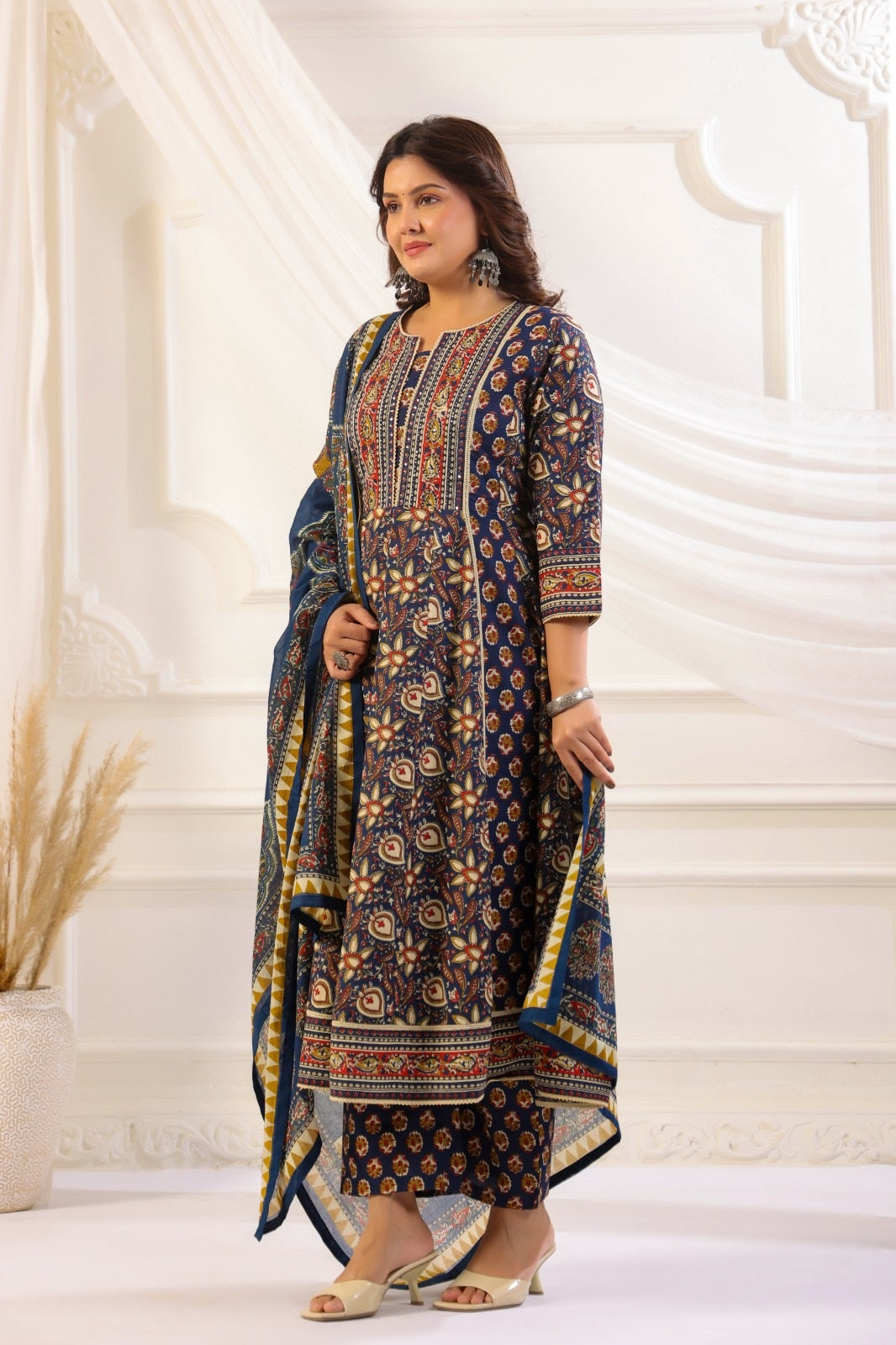 Charvi Blue Cotton Anarkali Suit Set For Women