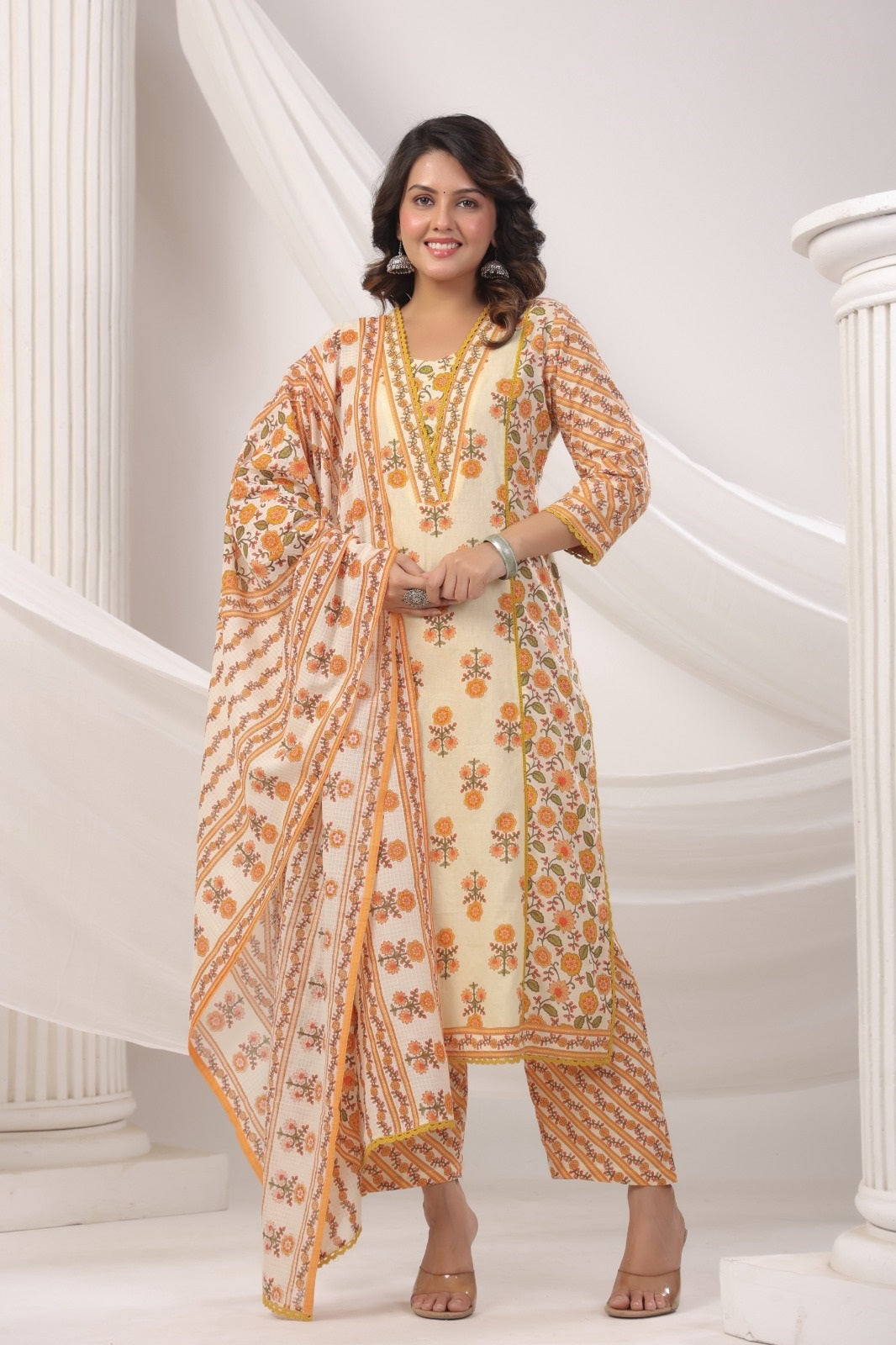 Raahi Yellow Cotton Suit Set