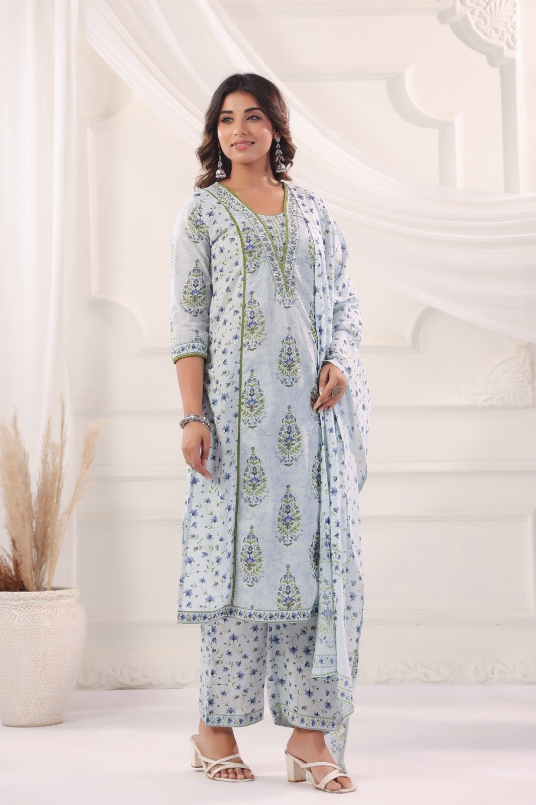 Riddhi Blue Cotton Salwar Suit Set For Women