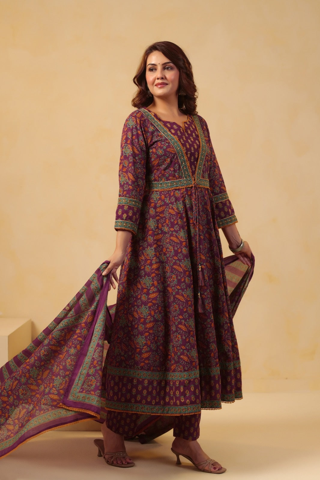 Janhvi Wine Premium Cotton Anarkali Suit Set