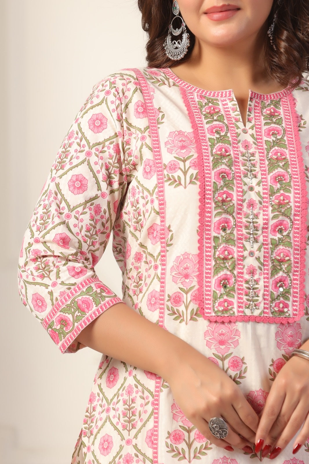 Kanchana Pink Cotton Suit Set For Women