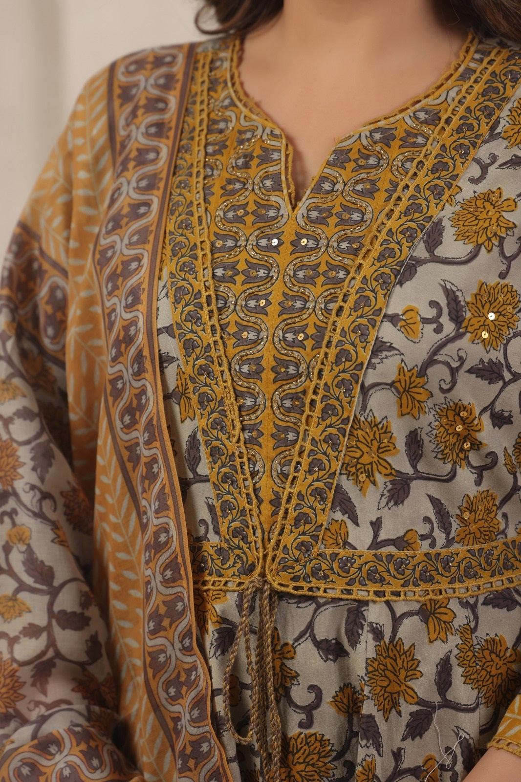 Barkha Mustard Cotton Anarkali Suit Set