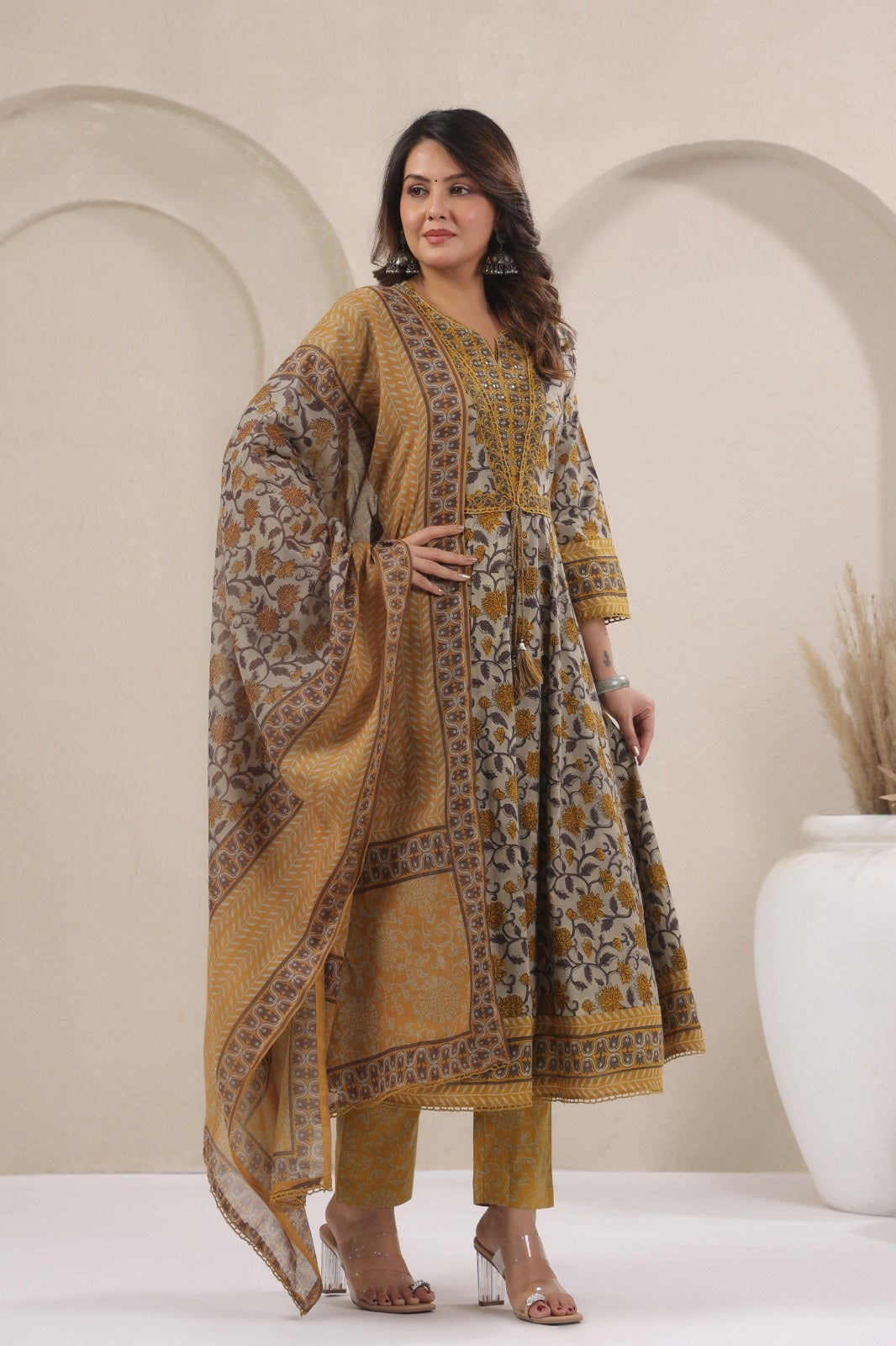 Barkha Mustard Cotton Anarkali Suit Set