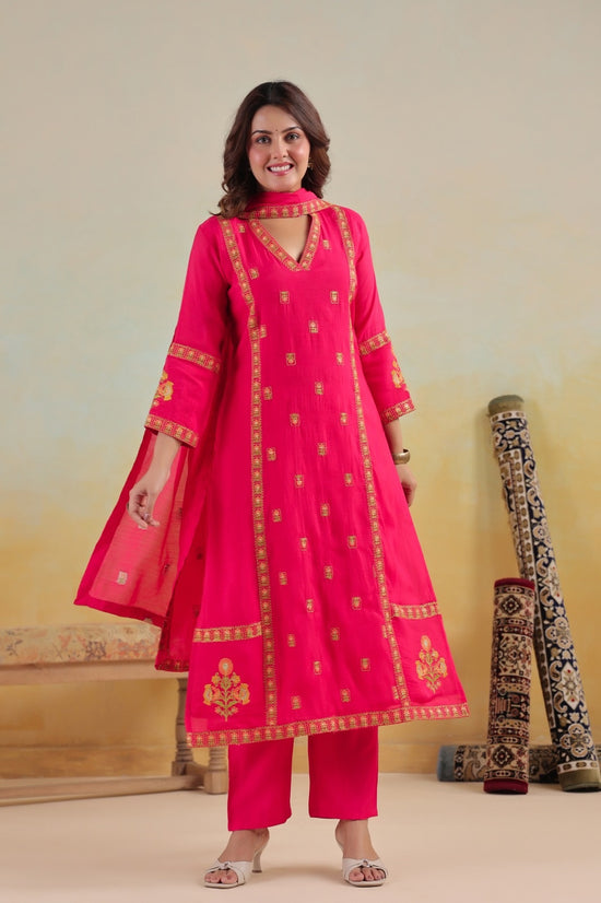 Rumi Rani Pink Mul Chanderi Kurta Set With Jari Embroidery & Lining