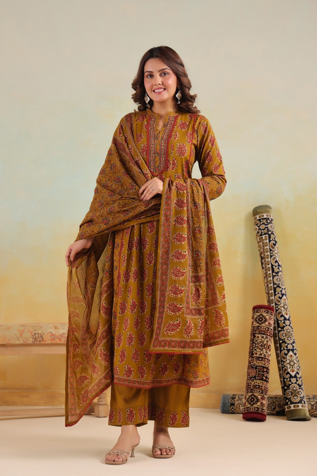Mogra Mustad Premium Cotton A Line Suit Set