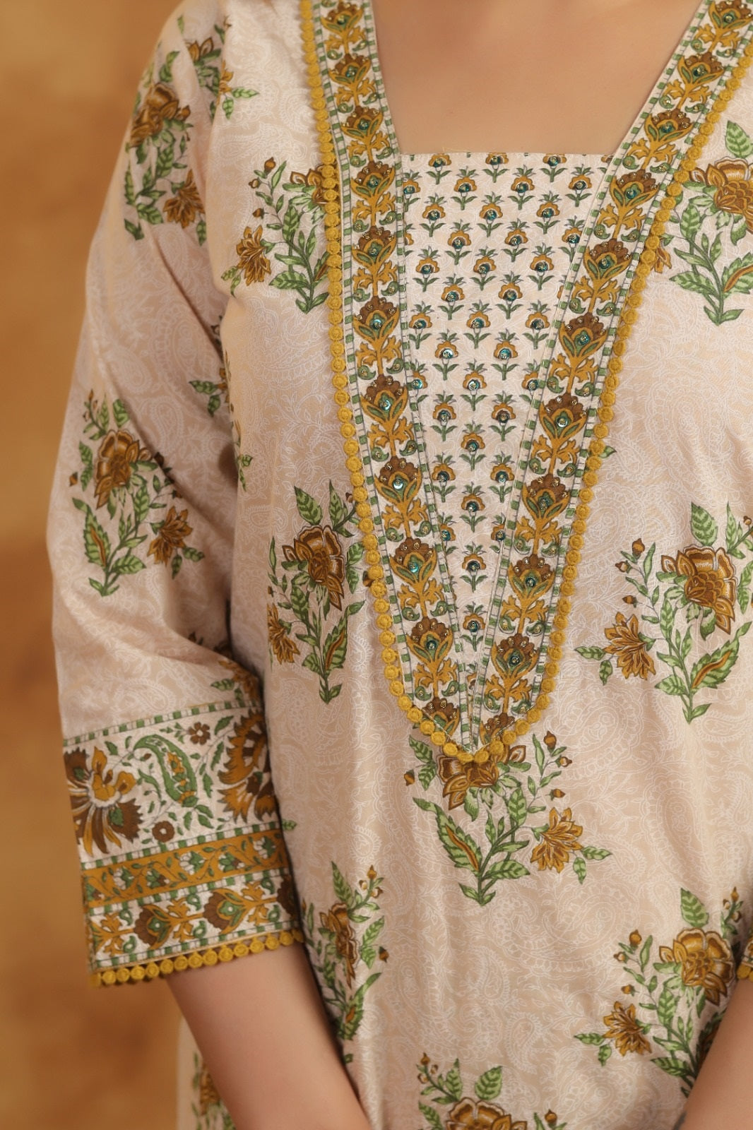 Shrija Green & Mustard Premium Cotton Handblock Printed Suit Set