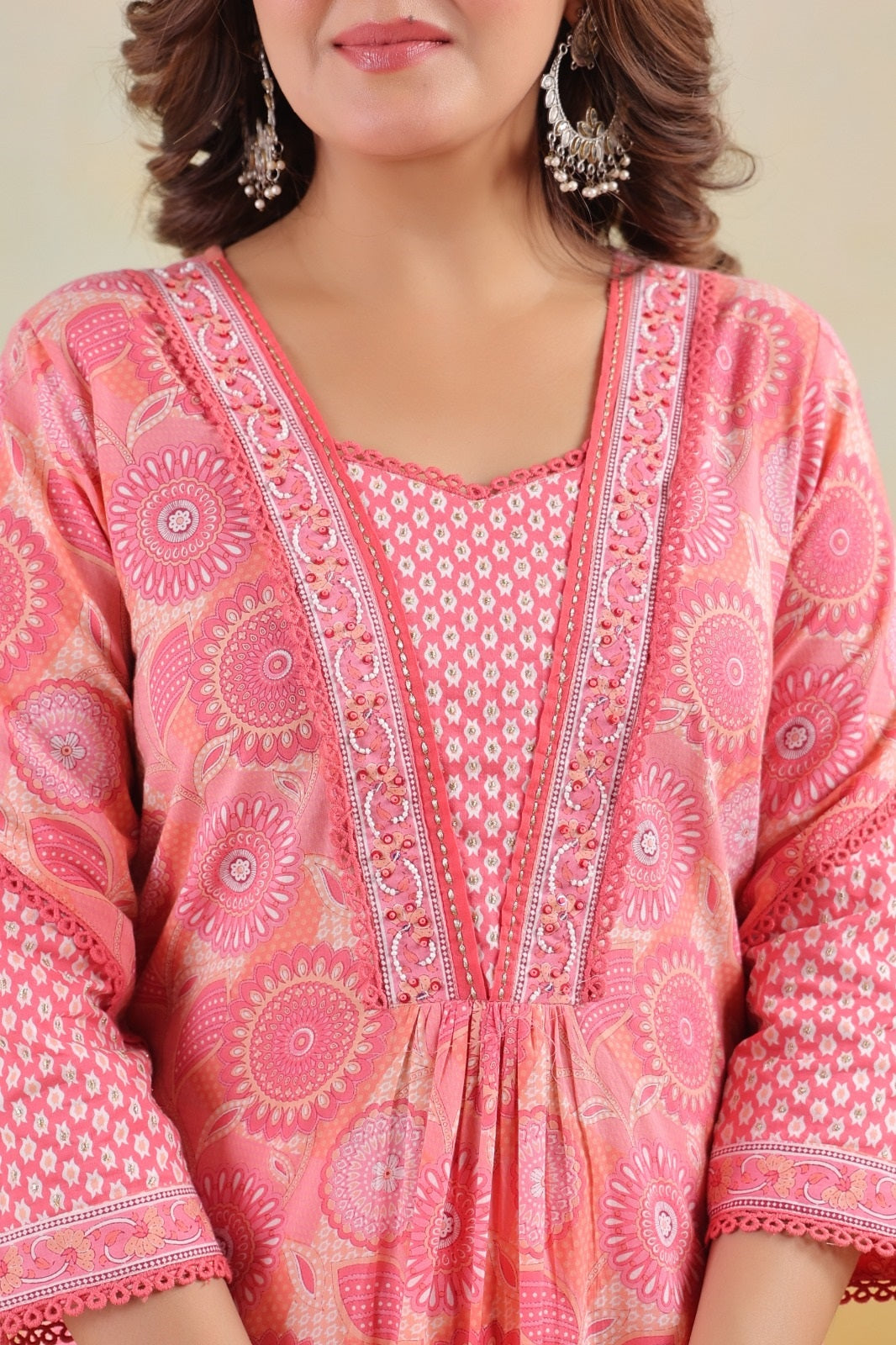 Gulnaar Pink Cotton A Line Suit Set