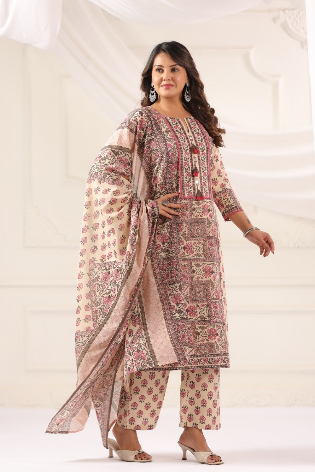 Sandhya Earthy Red Cotton Suit Set For Women