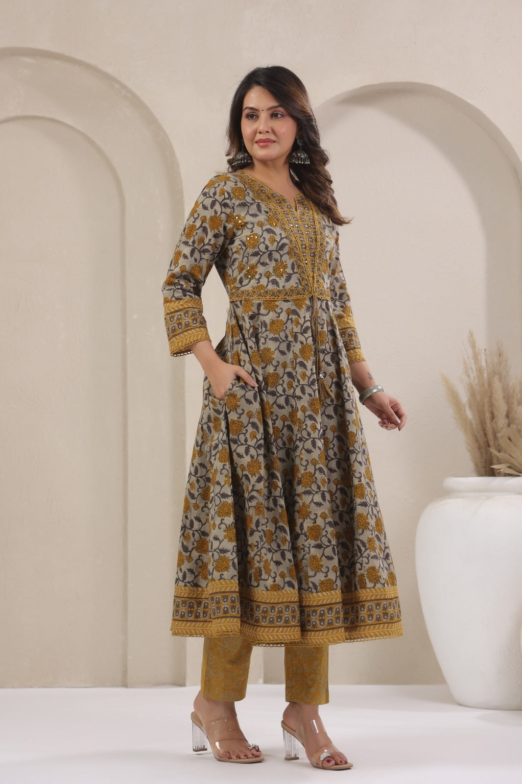Barkha Mustard Cotton Anarkali Suit Set