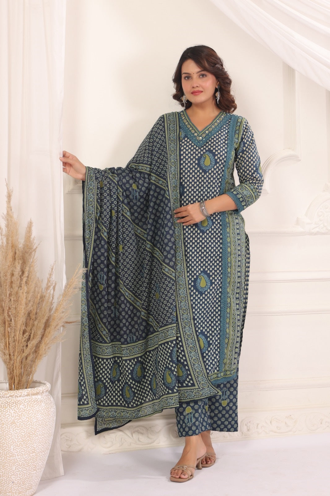 Madhavi Blue Cotton Salwar Suit Set For Women
