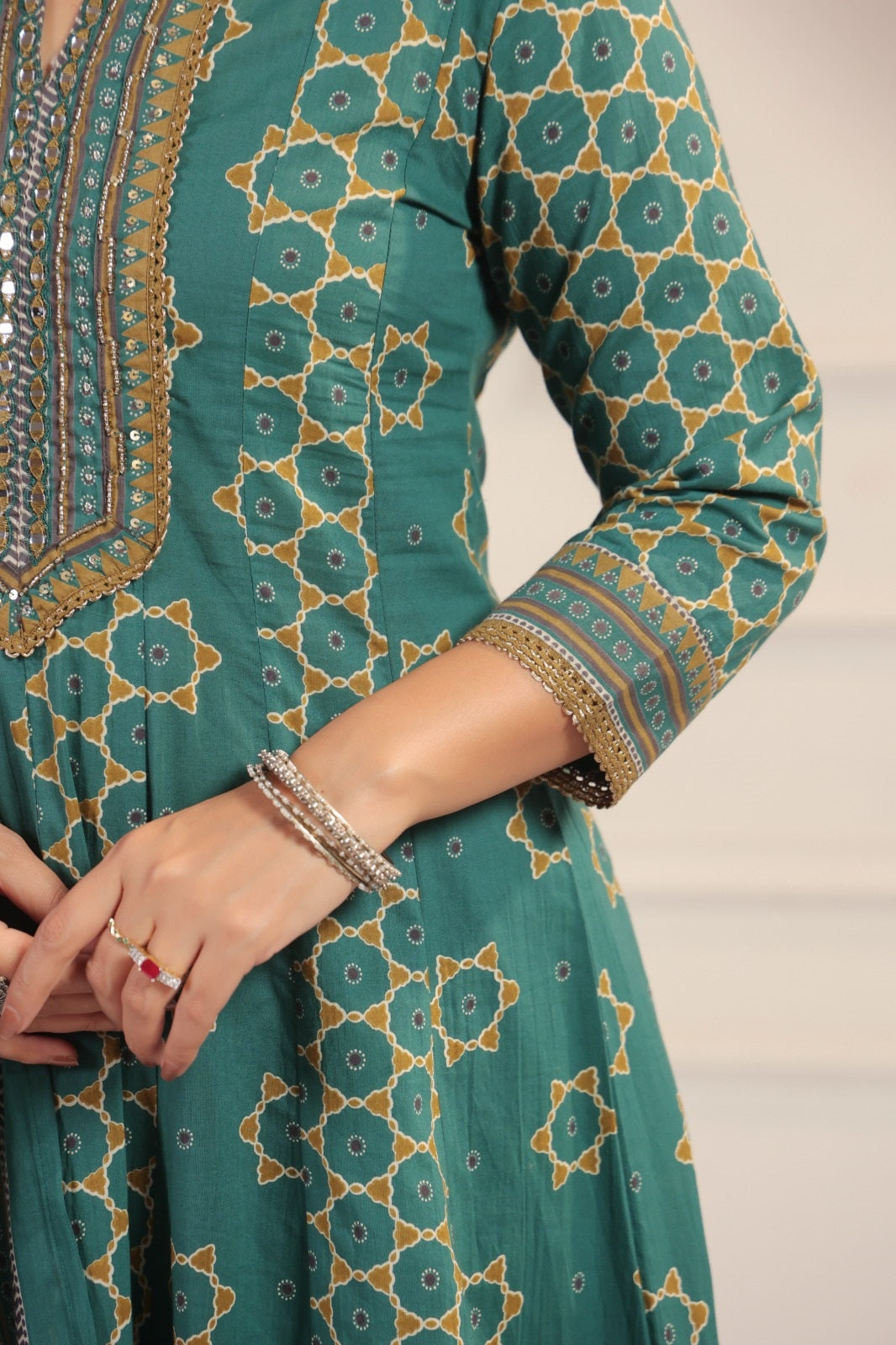 Eshana Green Premium Cotton Anarkali Set With Dupatta