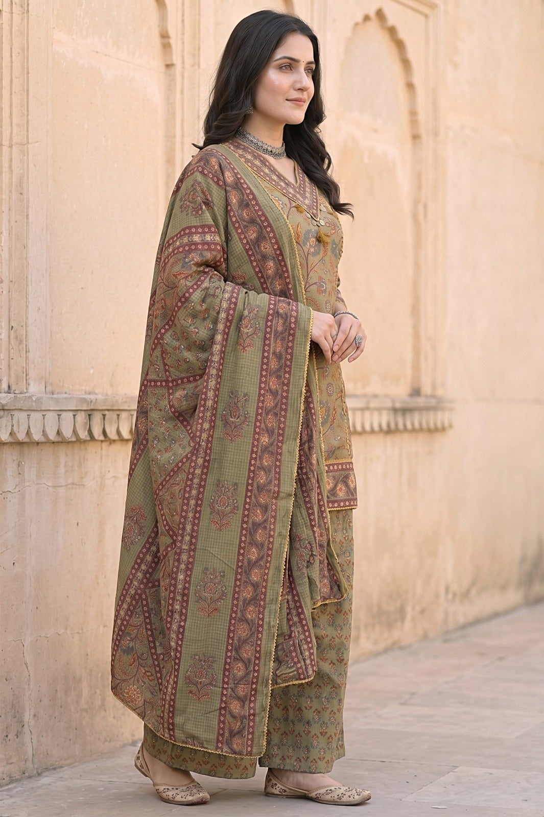 Shashi Green Cotton Farshi Salwar Suit Set