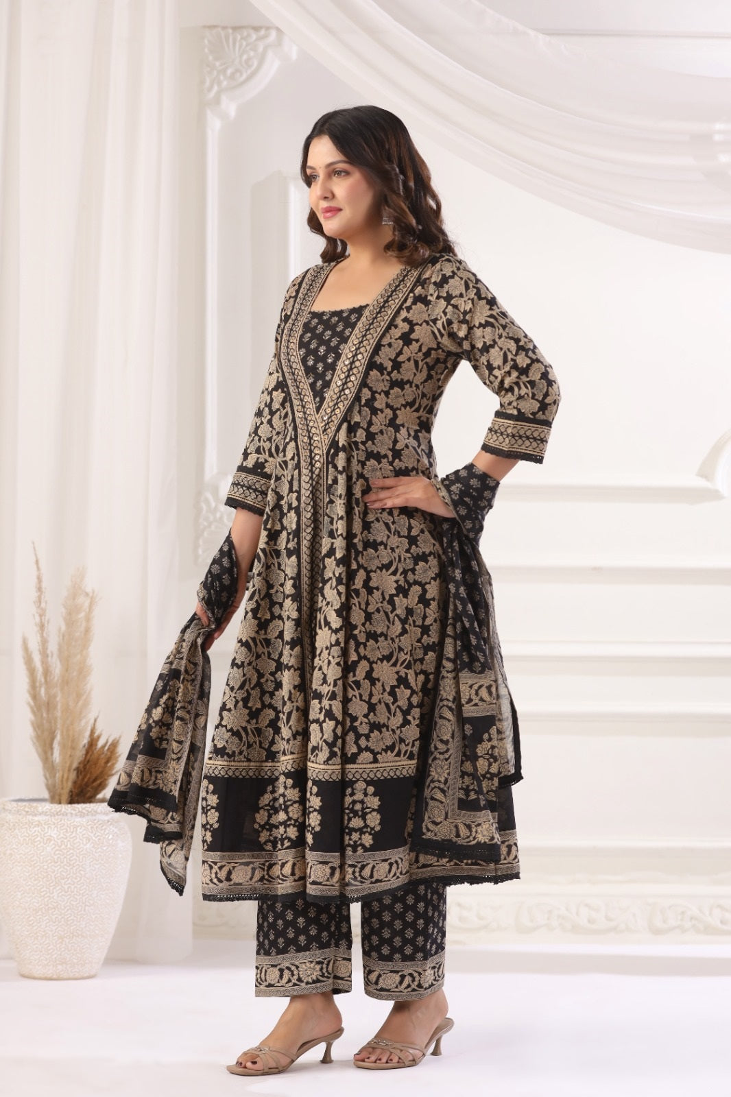 Shanaya Black Cotton Anarkali Suit Set For Women