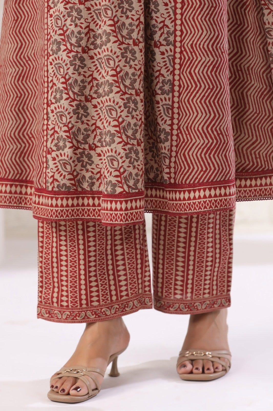 Meera Maroon Cotton A Line Suit Set For Women