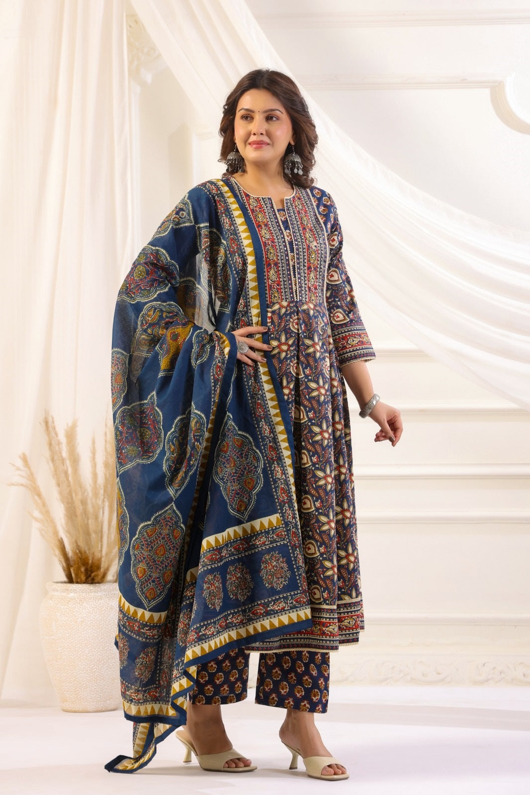 Charvi Blue Cotton Anarkali Suit Set For Women