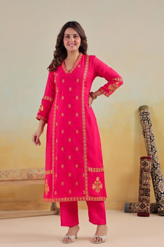 Rumi Rani Pink Mul Chanderi Kurta Set With Jari Embroidery & Lining