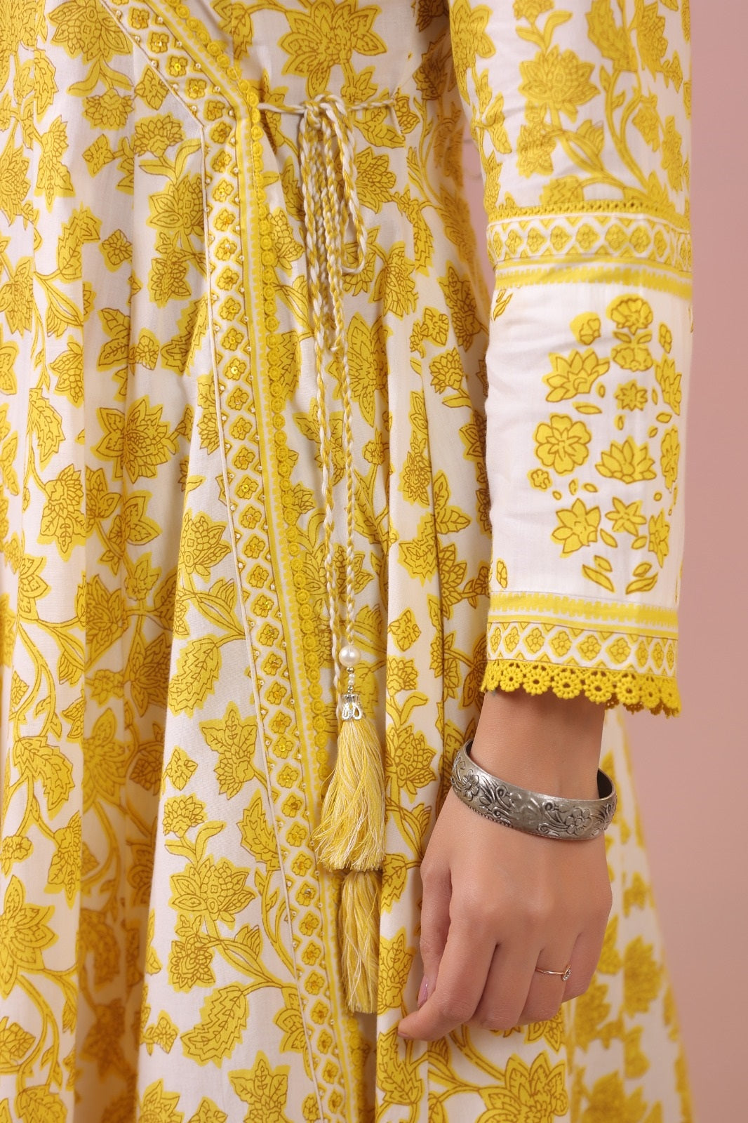 Trishala Yellow Cotton Anarkali Suit Set