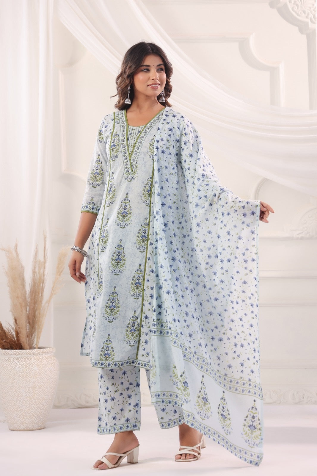 Riddhi Blue Cotton Salwar Suit Set For Women