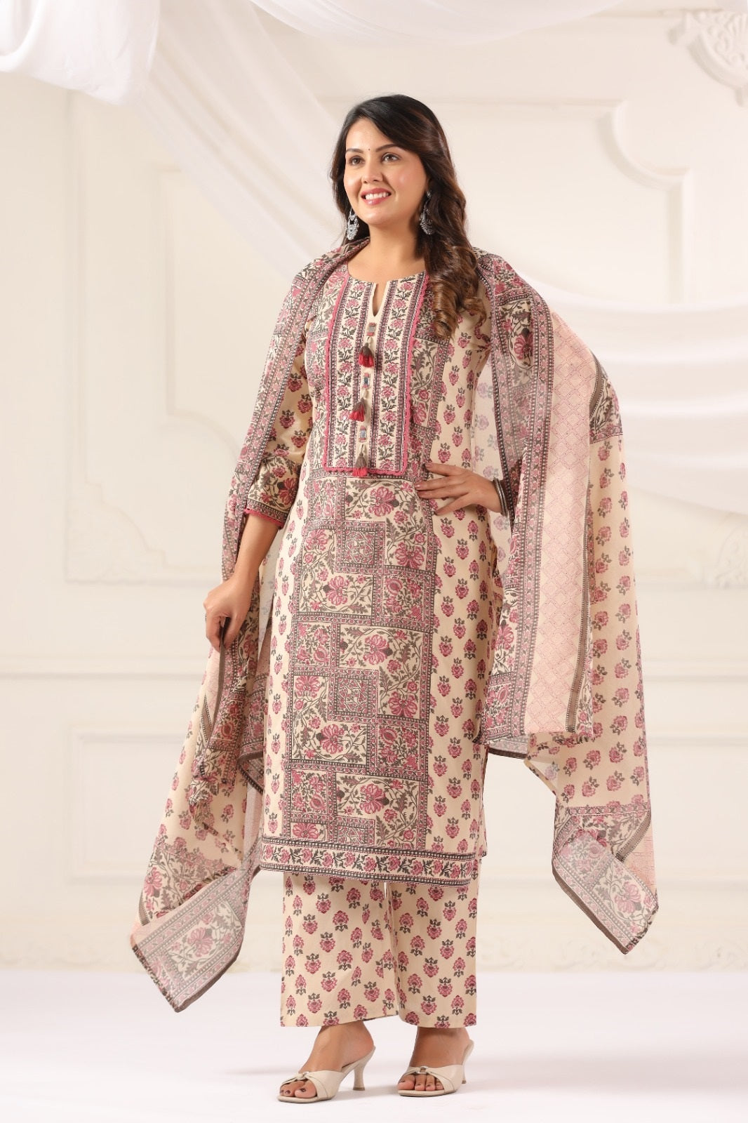 Sandhya Earthy Red Cotton Suit Set For Women