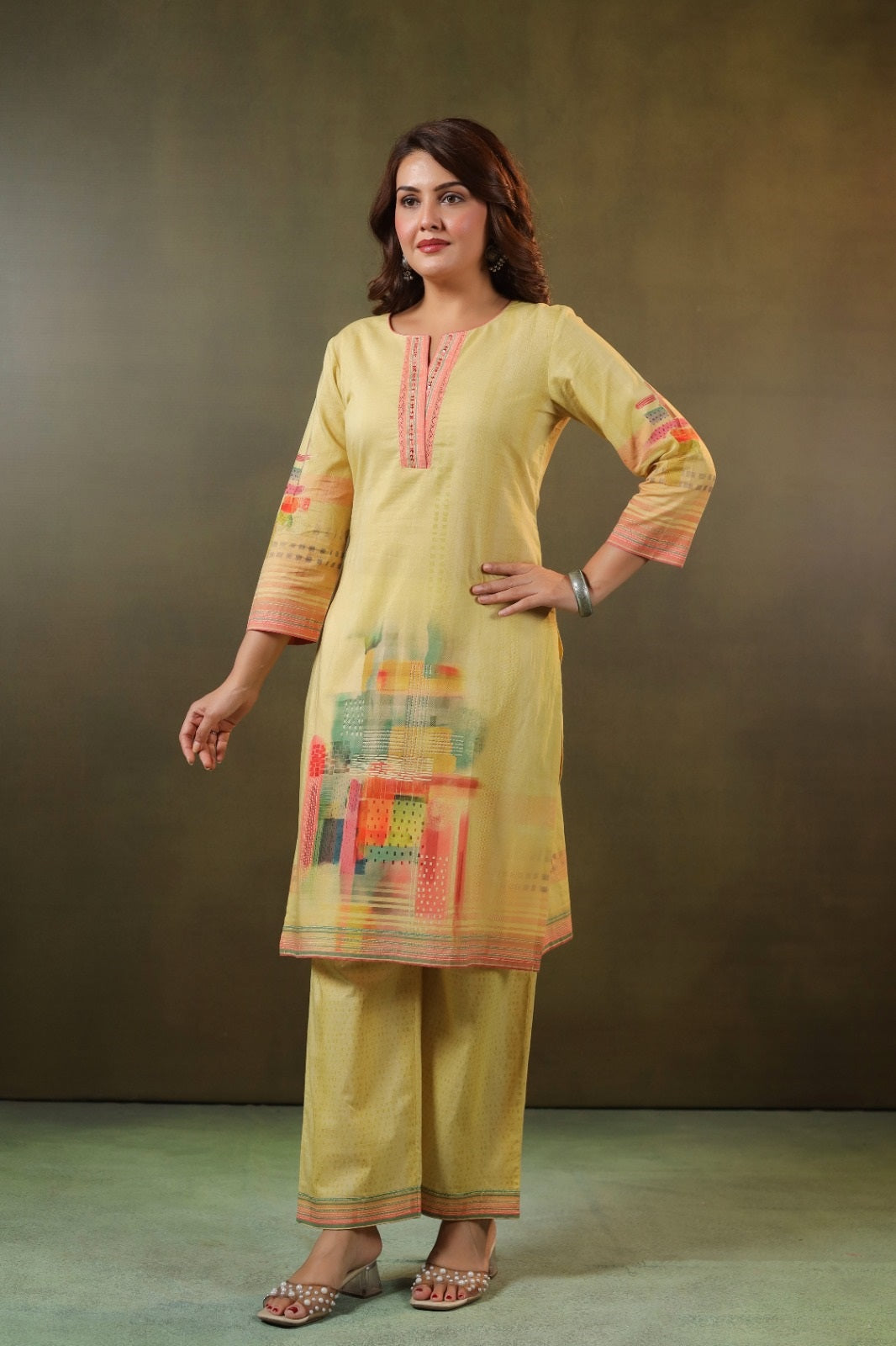 Kesar Yellow Cotton Coord Set