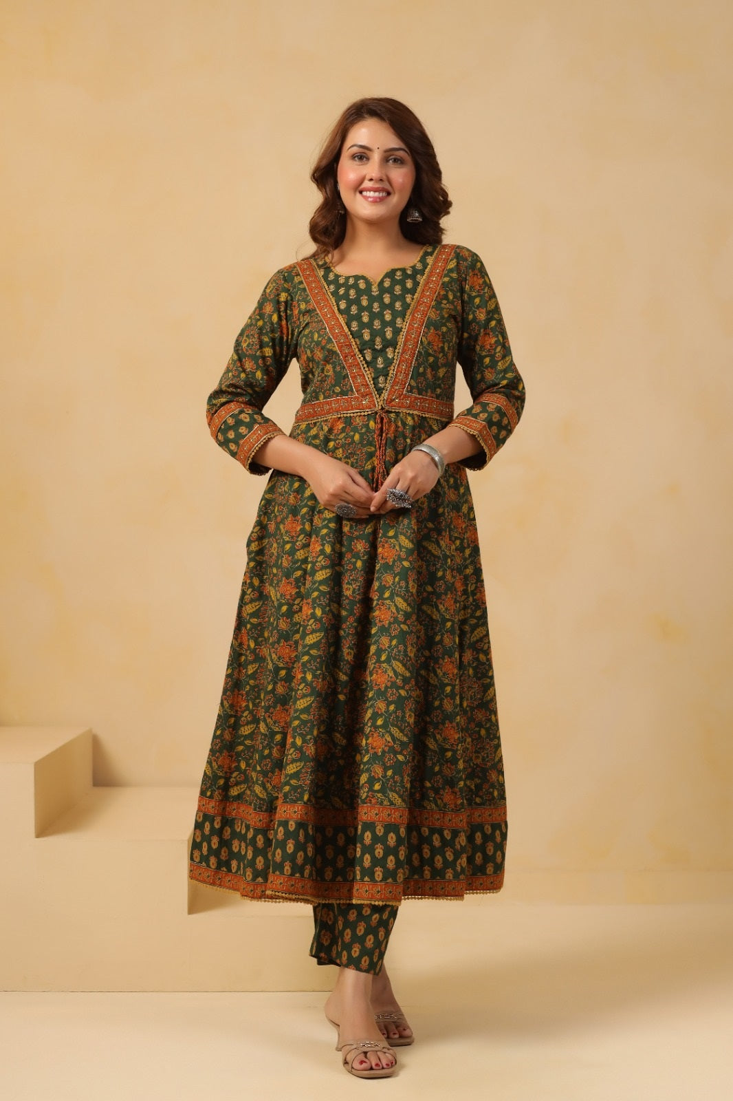 Zohra Green Premium Cotton Anarkali Suit Set