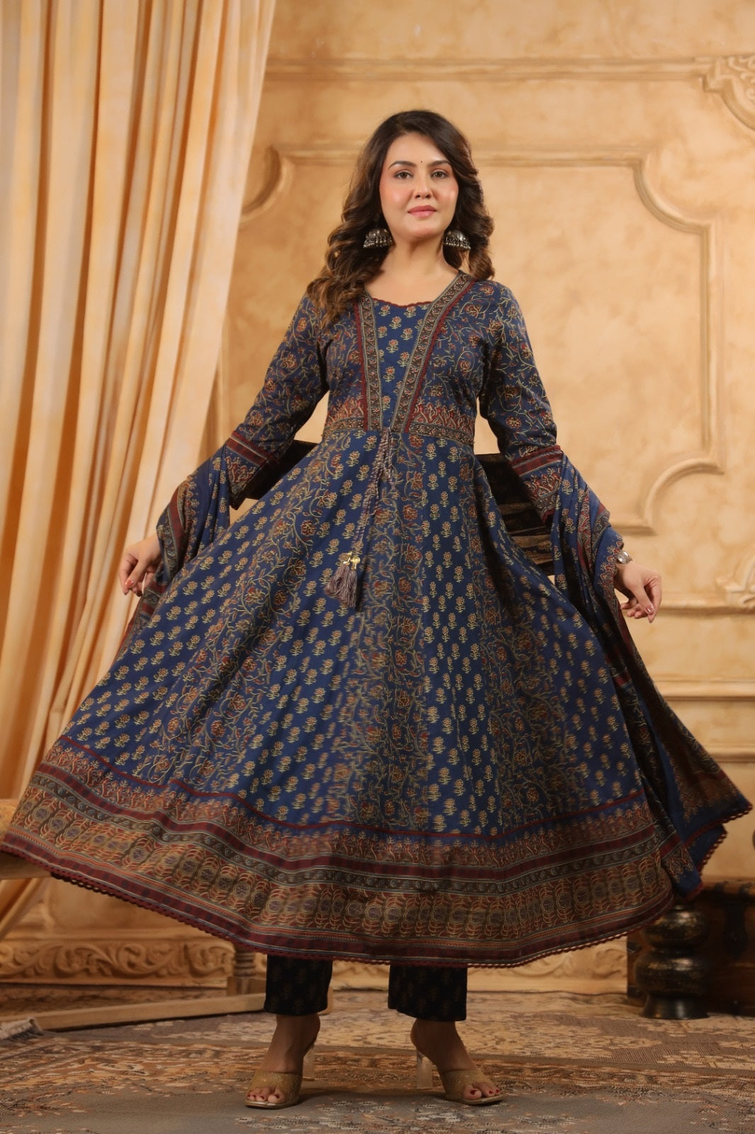 Zeenat Navy Blue Premium Cotton Anarkali Suit Set