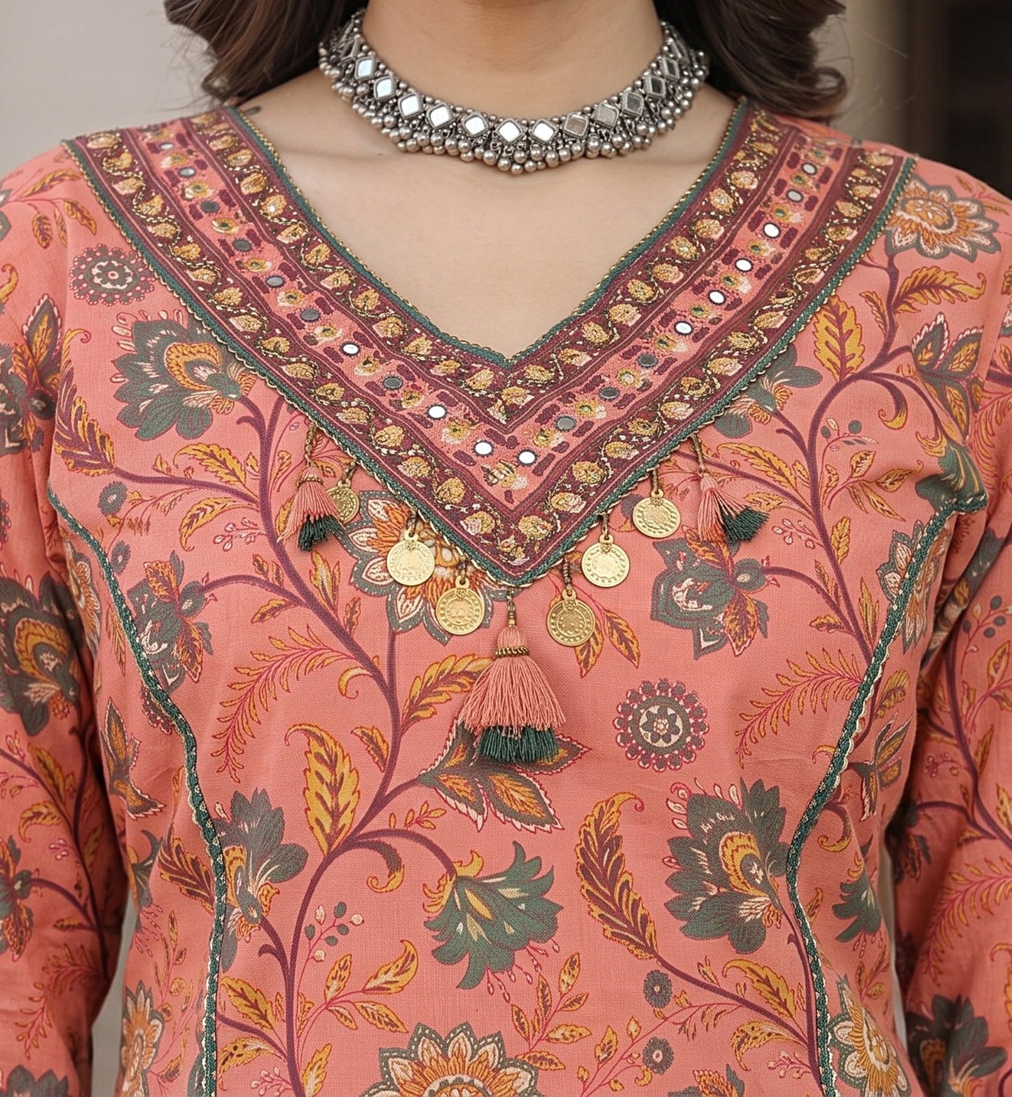 Keerthi Peach Cotton Farshi Salwar Suit Set
