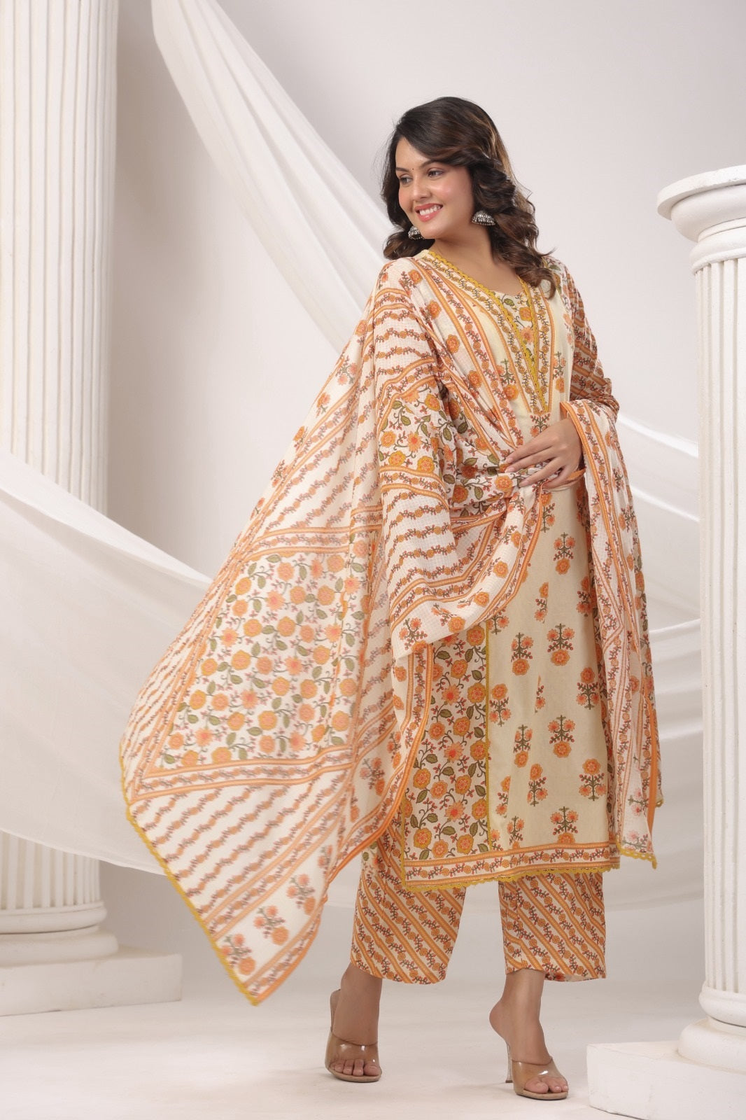 Raahi Yellow Cotton Suit Set
