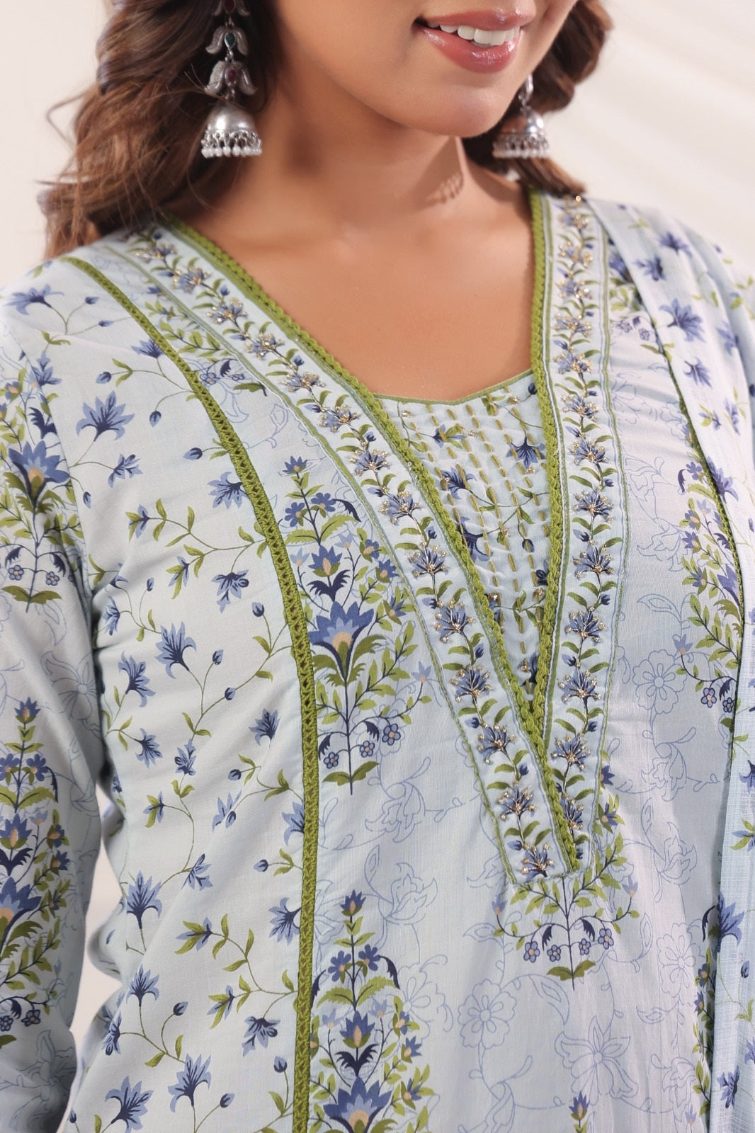 Riddhi Blue Cotton Salwar Suit Set For Women