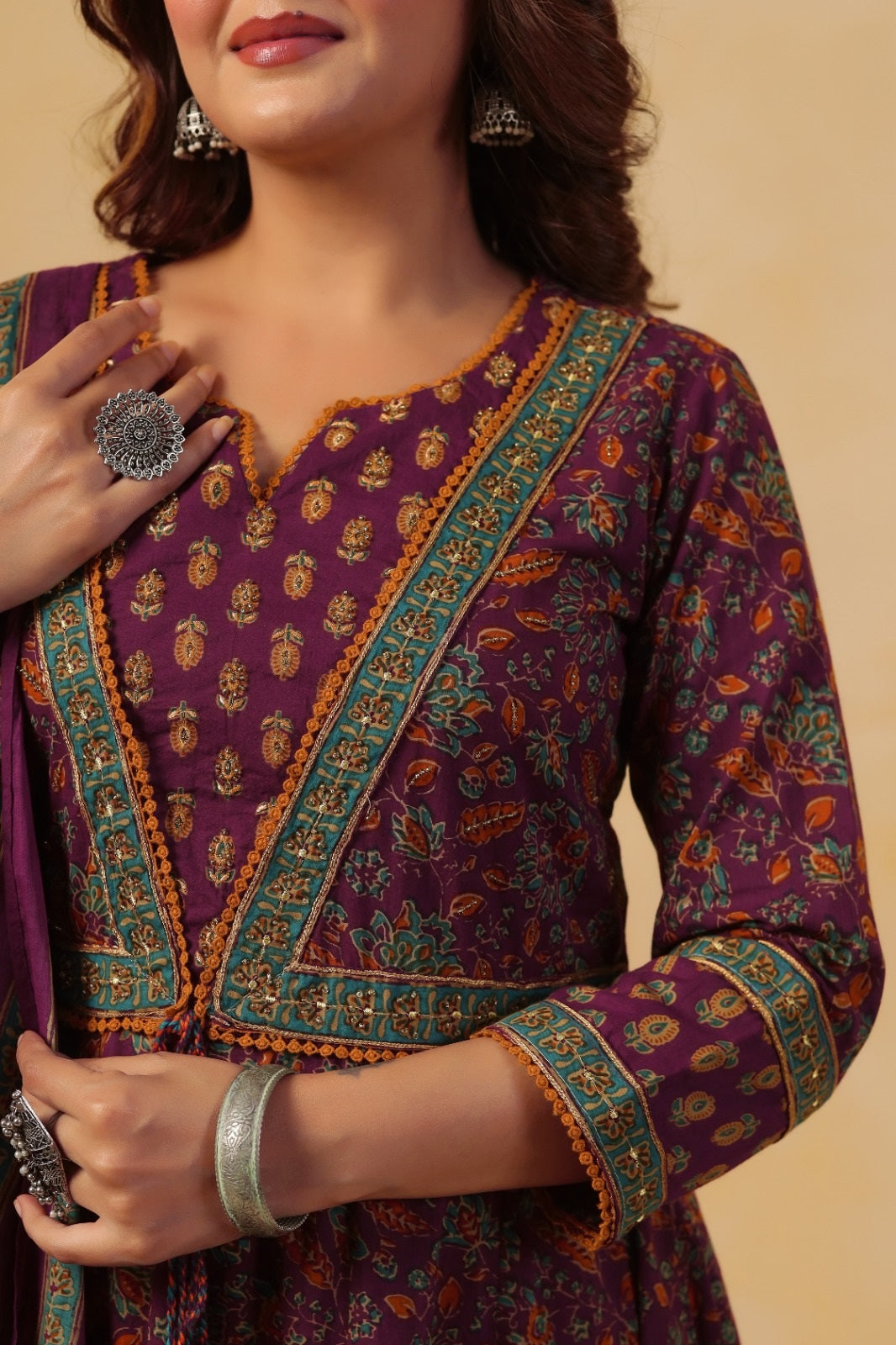 Janhvi Wine Premium Cotton Anarkali Suit Set