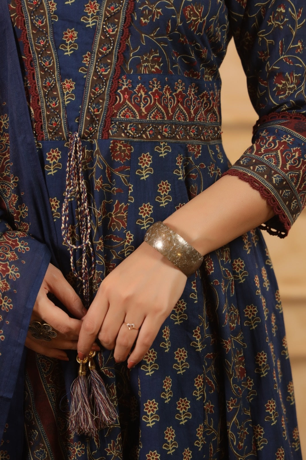 Zeenat Navy Blue Premium Cotton Anarkali Suit Set