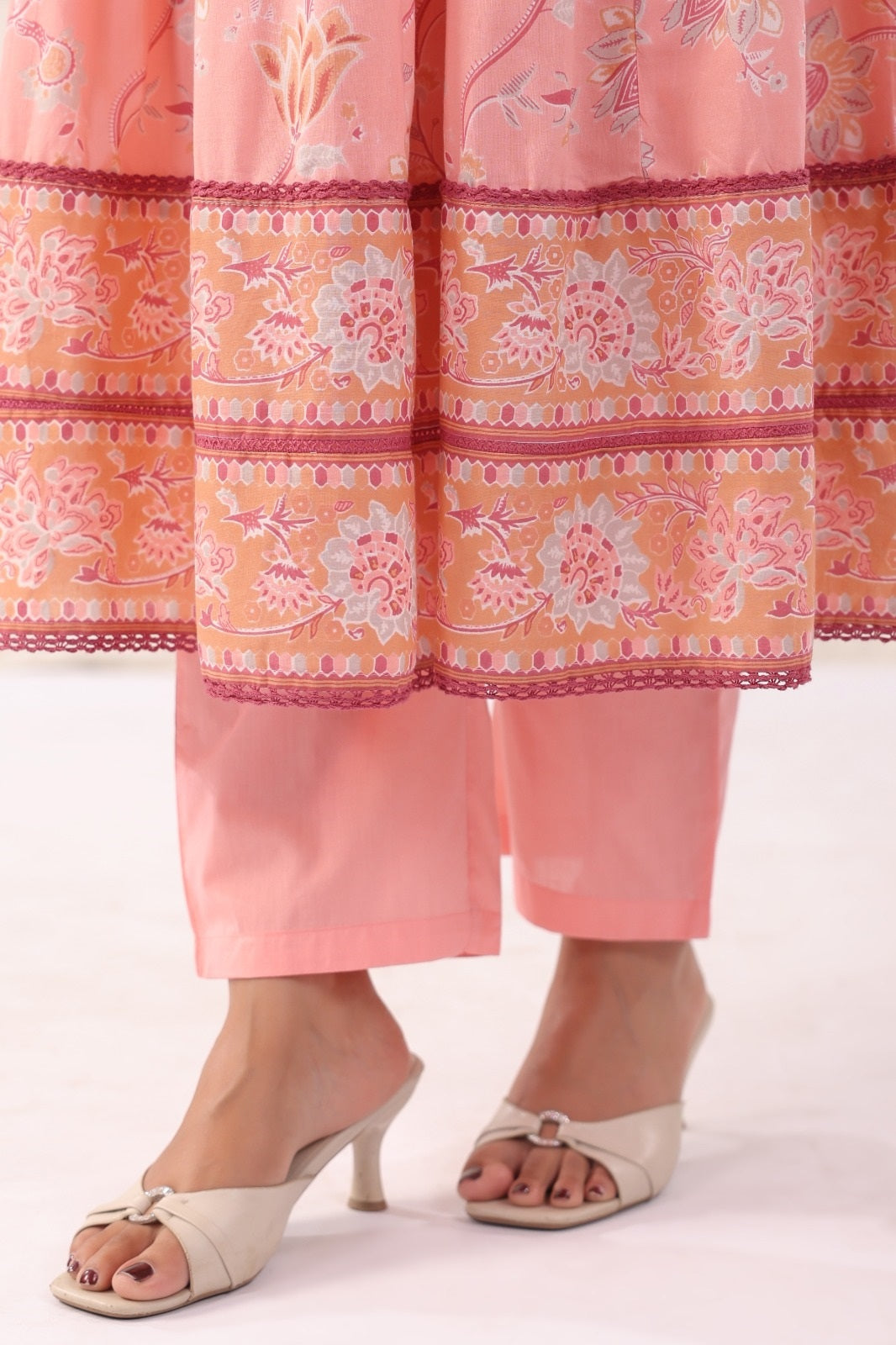 Ishani Pink Cotton Anarkali Suit Set For Women