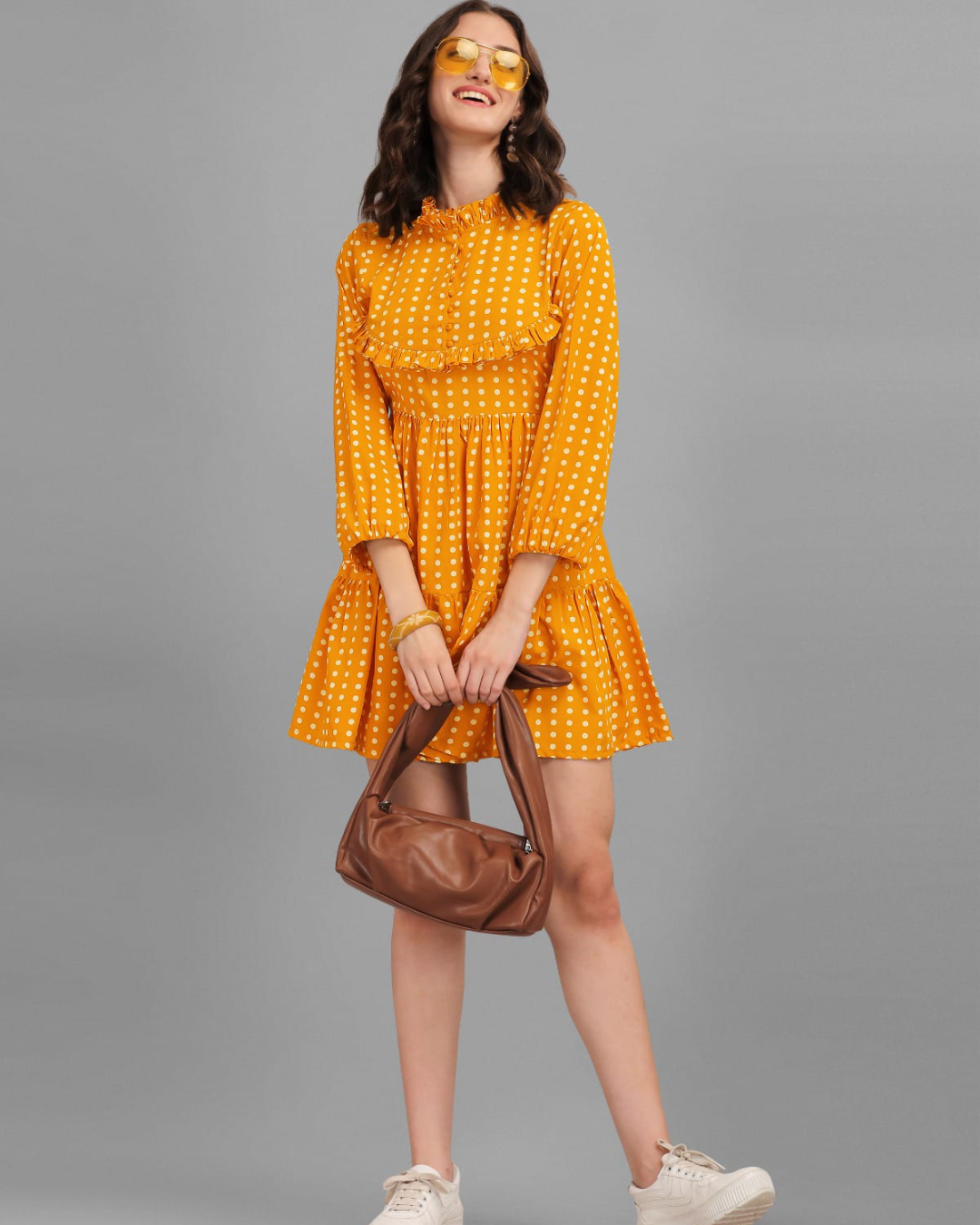 Iris High Neck Mustard Yellow Short Dress