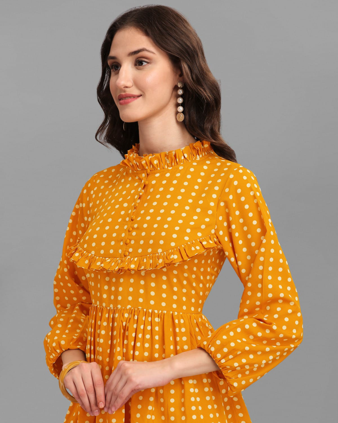 Iris High Neck Mustard Yellow Short Dress