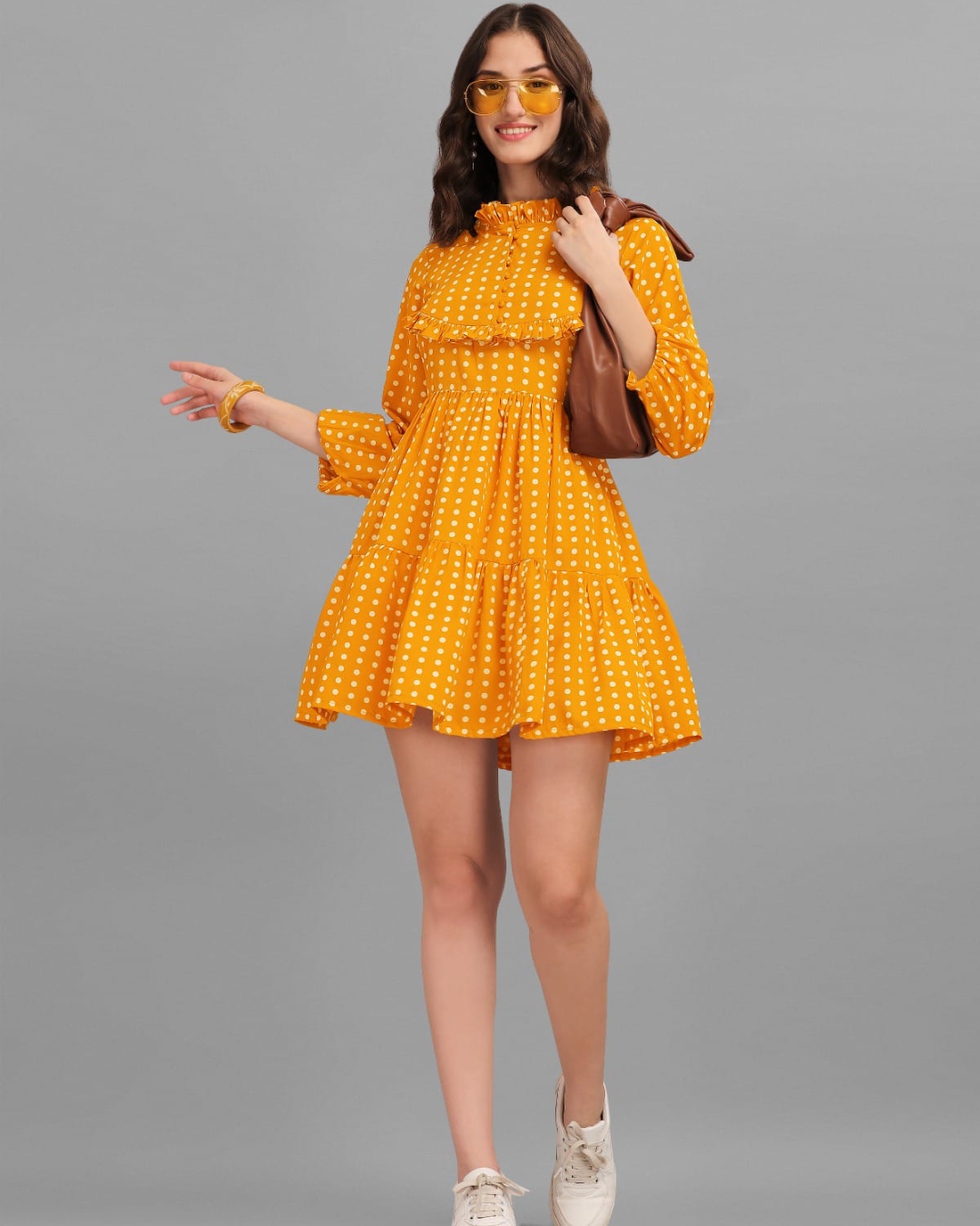 Iris High Neck Mustard Yellow Short Dress