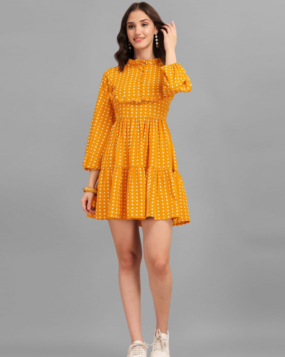 Iris High Neck Mustard Yellow Short Dress