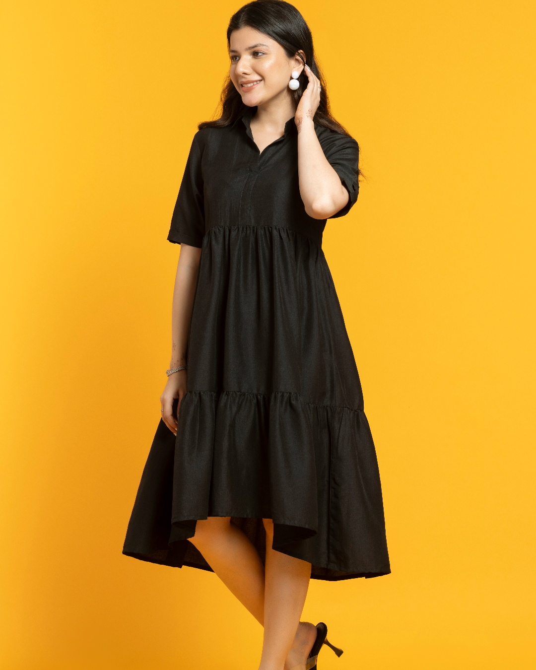 Black Tiered Midi Dress